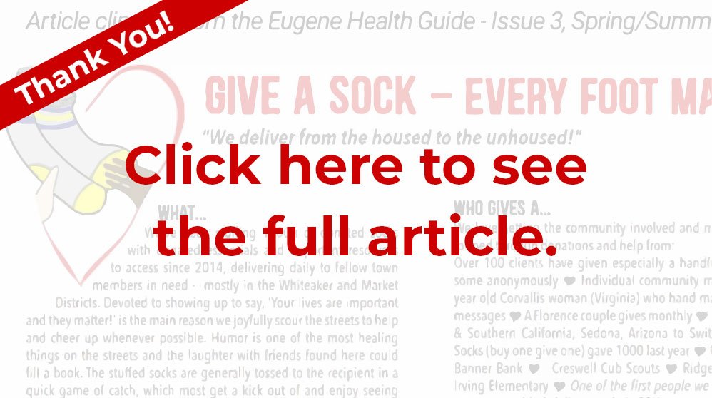 Eugene Health Guide Article featuring Give a Sock